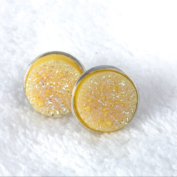 Jewelry - SOLD   Yellow Glitter Druze Stud Earrings